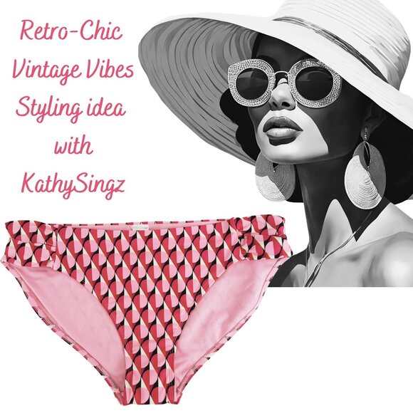 Retro Chic Strappy Bikini Bottoms Size XL Geometric Glam Strappy and Sleek - Picture 3 of 9